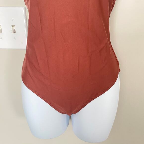 Aerie Dark Orange Rusty Brown Crochet Back One Piece Swim Suit Sz S - Picture 3 of 12